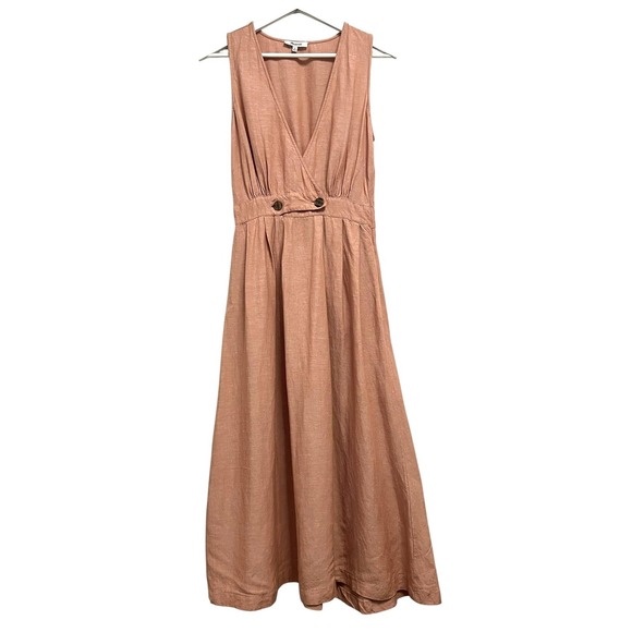 Madewell Dresses & Skirts - Madewell Maxi Dress Womens 0 Pink Linen Blend Wrap V-Neck Sleeveless Pockets